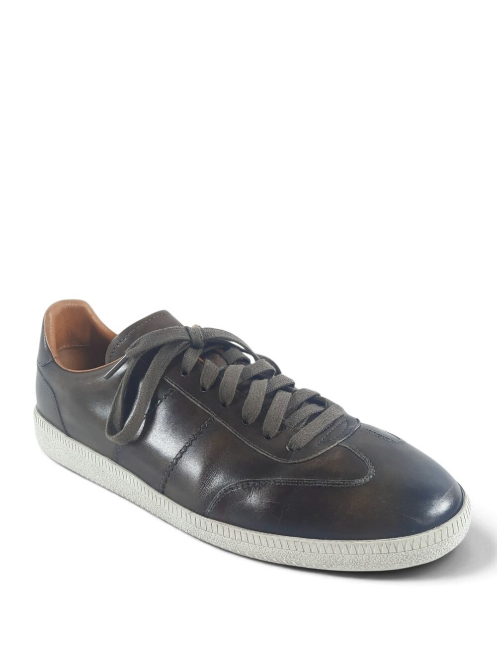 MAGNANNI Handmade Minimalist Dress Sneakers Hand Painted Patina Taupe Leather